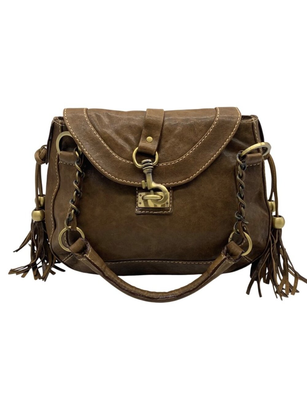 The Real Mccoy Brown Distressed Leather Hobo Shoulder Bag